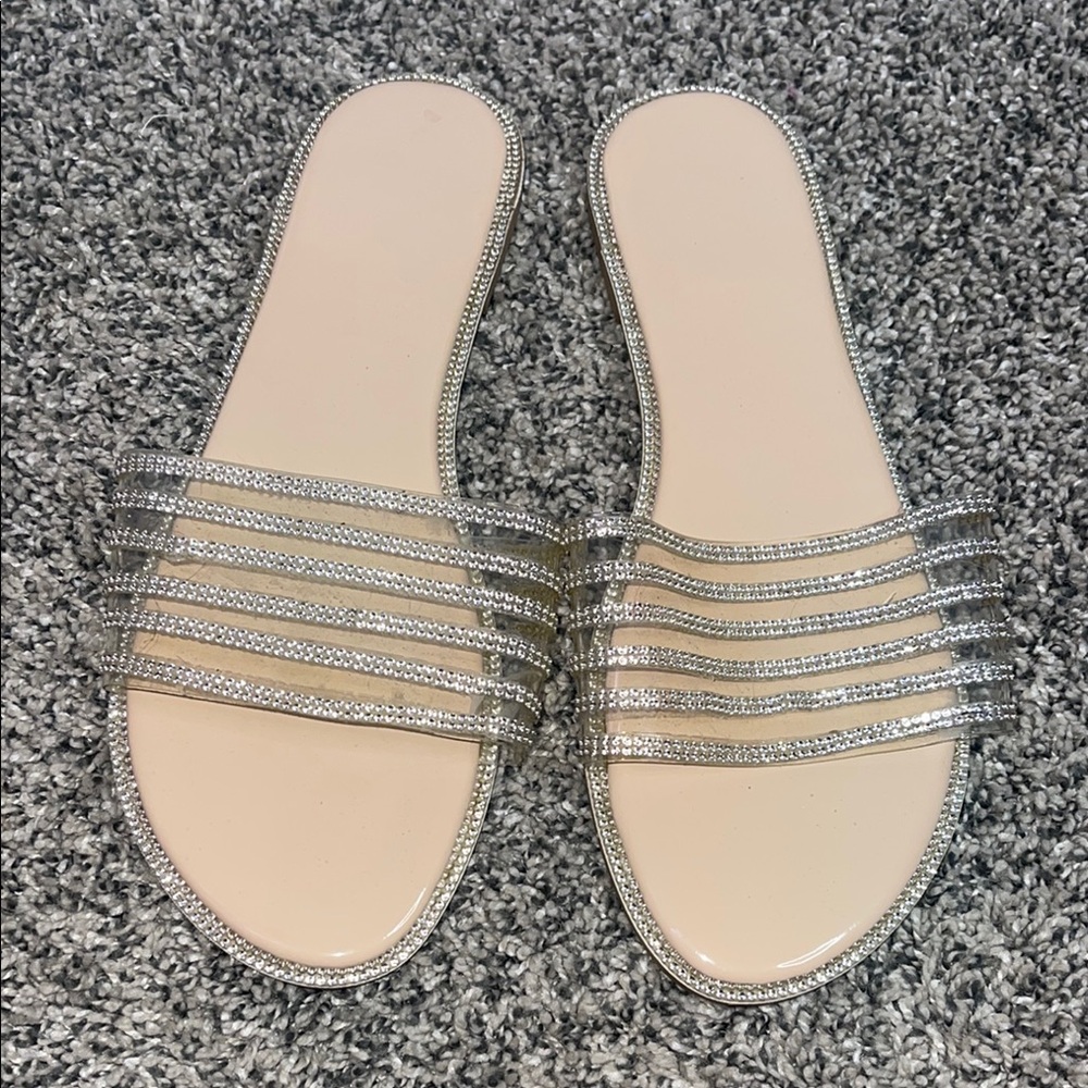 Womens bling flip flops Silver Slides Sandals approx size 43 EUR/11 US